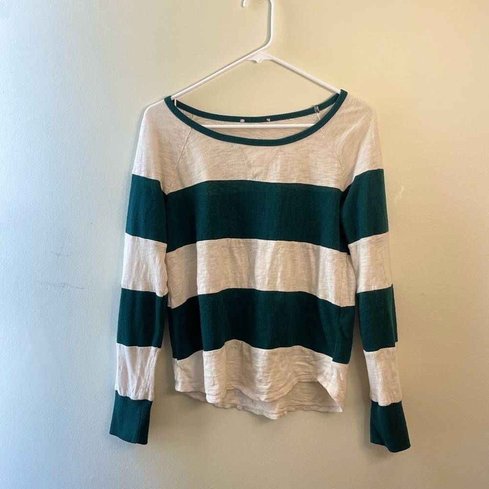 Green and White Striped Woman's Long Sleeved Size Small Top